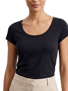 LOFT Black Short Sleeve Scoop Neck Tee